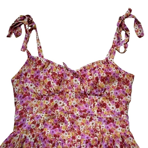 For Love & Lemons Red and Pink Floral Felicia Mini Dress US L - Picture 3 of 16